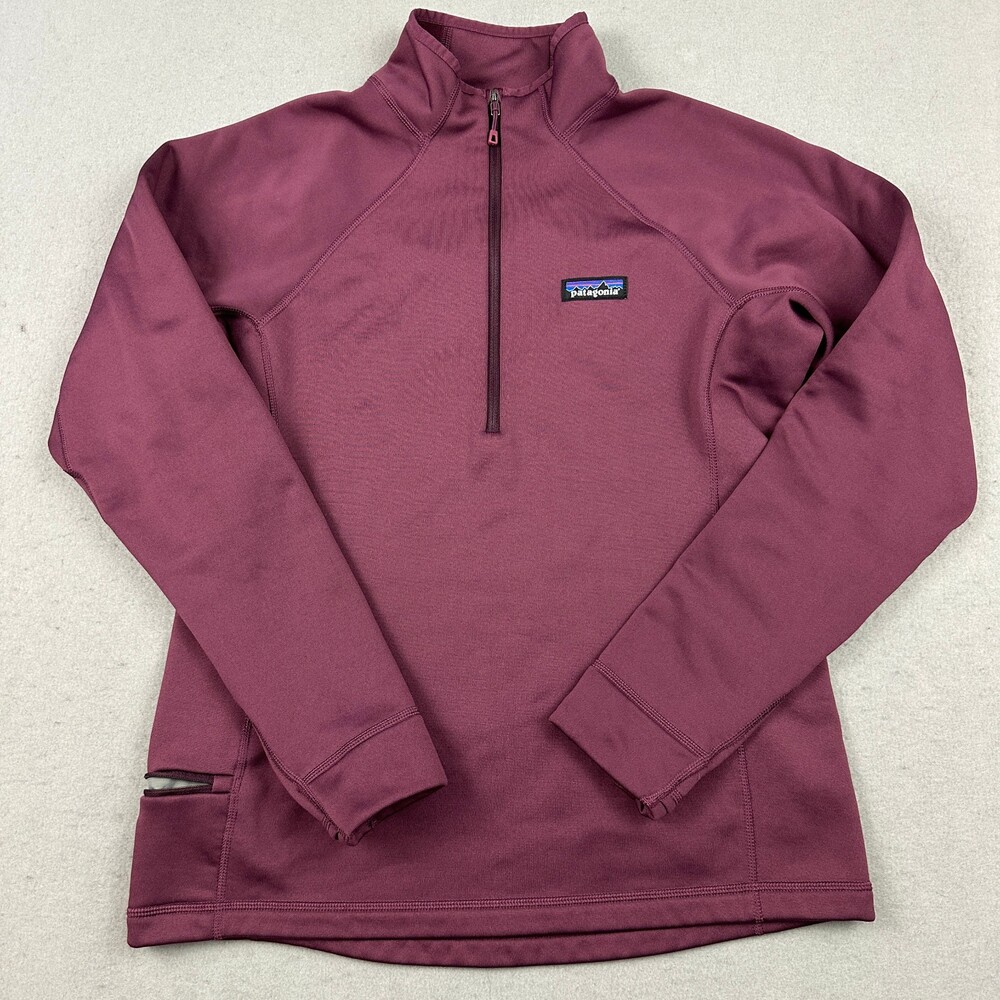 Patagonia Jacket Women Medium Burgundy 1/4 Zip Pullover Pocket Lining Hiking M